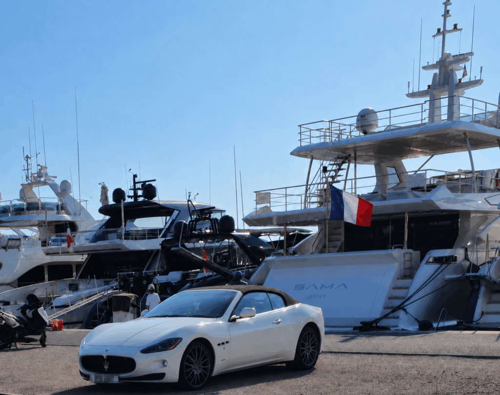 Yacht and sport car in France